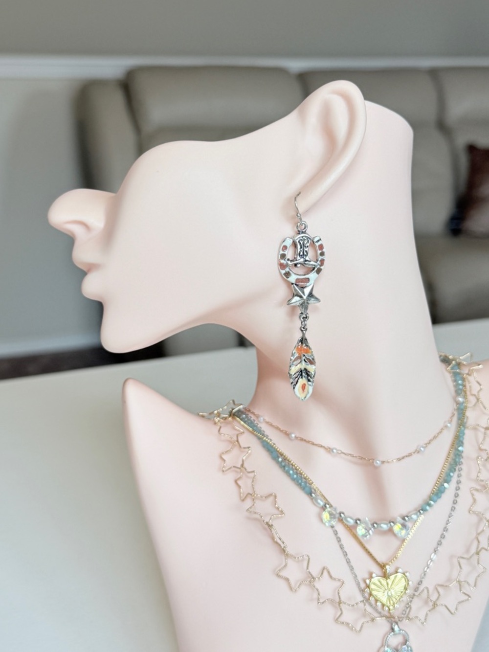 Silver-tone Boho Feather Dangle Earrings - Picture 3 of 11